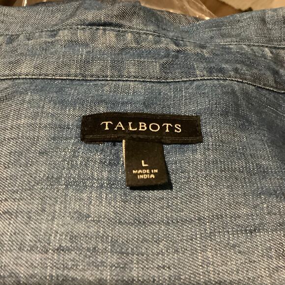 Talbots Tencel Chambray Top Collared Buttons On Back Roll Tab Sleeves Large - Picture 7 of 9